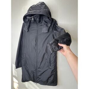 Prada Men's Black Polyester Hooded Long Line Rain Jacket 42 / L